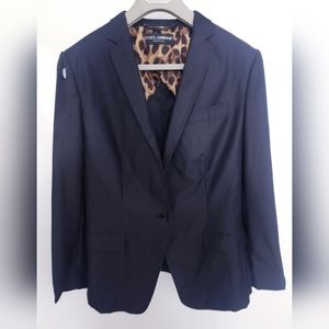 Dolce & Gabbana Black Silk Blazer w/Leopard Print Lining Size 44 Italy